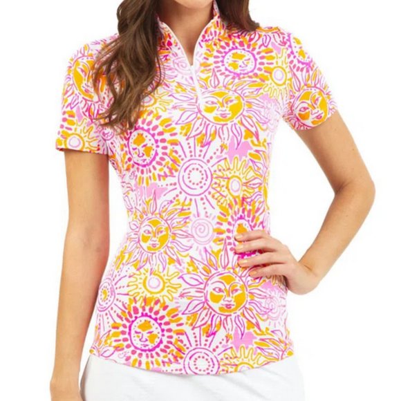 IBKUL Golf Short Sleeve Zip Mock Neck Top Pink Orange Size XS - Picture 1 of 9